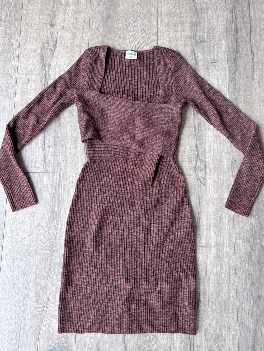 Abercrombie & Fitch Brown Ribbed Wrap Front Long Sleeve Sweater Dress XS Petite